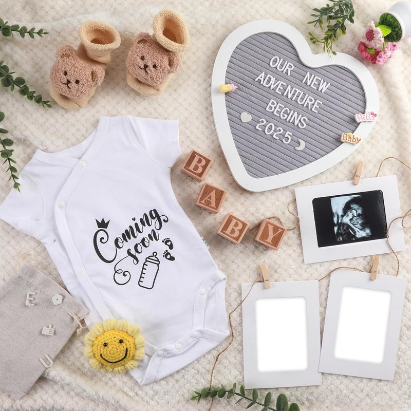 ELESTONE Pregnancy Baby Announcement Set, 16Pcs Pregnancy Baby Announcement Sign Onesie Reveal Ideas for Grandparents Husband Family, Felt Letter Board for Gender Reveal Shower (Pregnancy Announcement) - Image 1